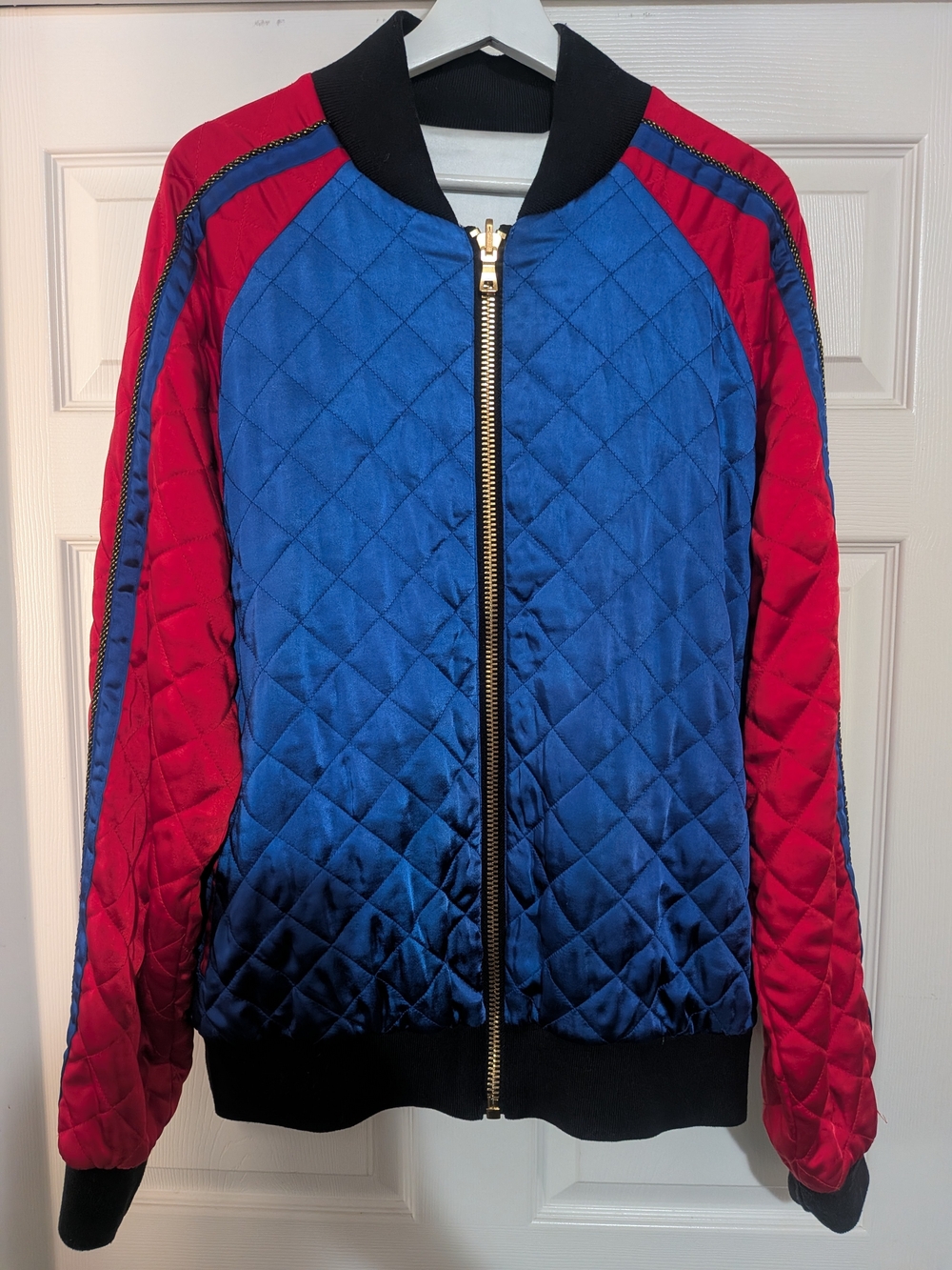 Balmain X Puma Quilted Blue and Red Bomber Jacket W/ matching beanie.